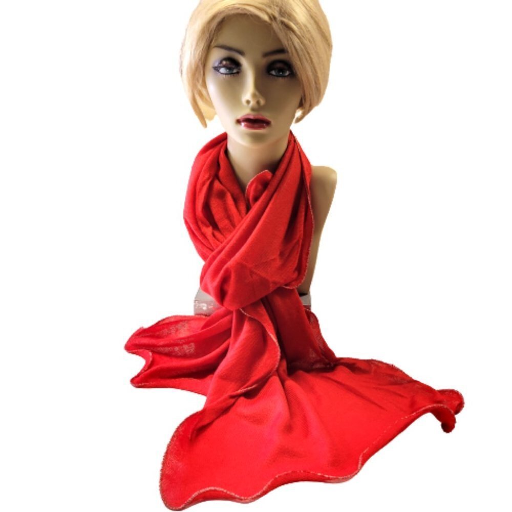 Red Curly Hem Scarf Fall Scarf Rectangular Scarf - NEW